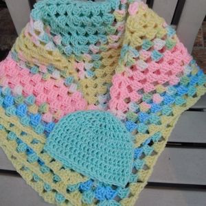 Crocheted baby blanket/beanie